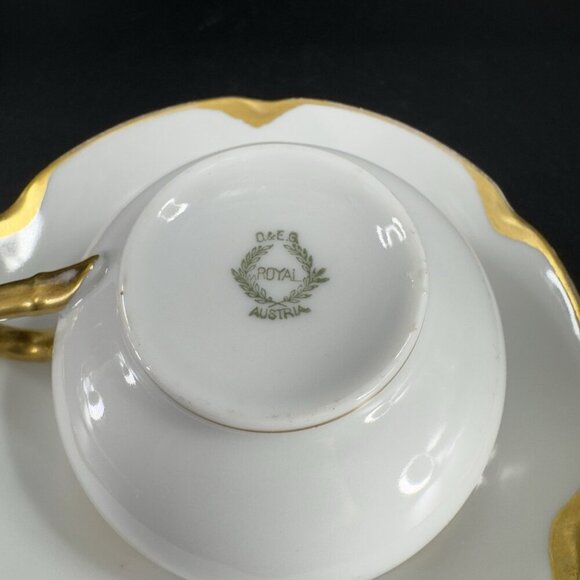 ROYAL OEG Austria VERAGOLD Gold Ivory Fine Porcelain Teacup And Saucer Set VTG - Picture 10 of 14